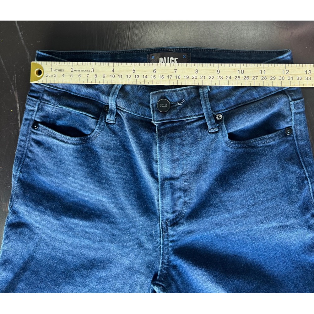 PAIGE Genevieve High Rise Flare Jeans Dark Indigo Raw Hem Size 24 - Picture 4 of 8